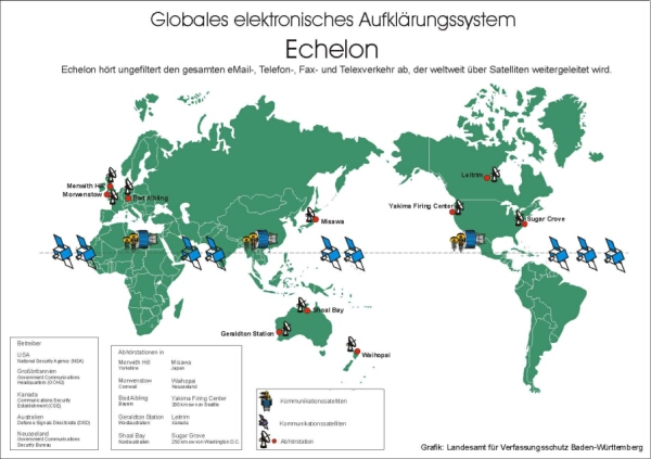 Karte der Satellitenabh&ouml;rstationen